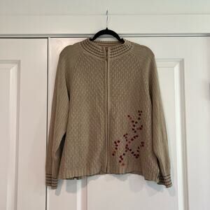 Woolrich‎ Women's Full Zip Tan Sweater Raime Lambs Wool Size Large Petite